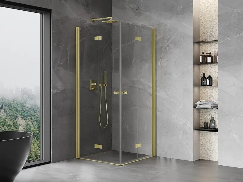 Mexen Mist-F Duo cabina doccia pieghevole 90 x 90 cm, trasparente, oro spazzolato - 8A6-090L-090P-55-00