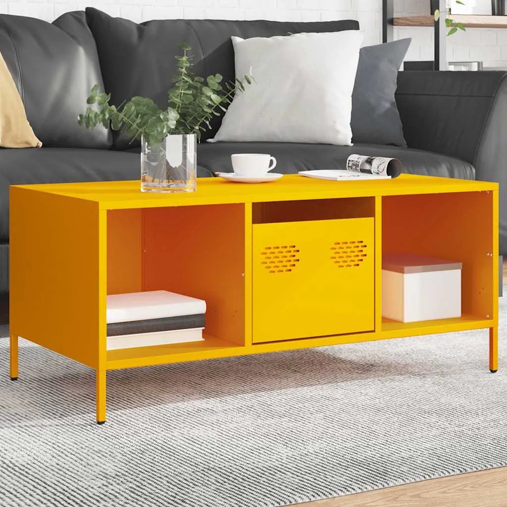 Tavolino Giallo 101,5x50x43,5 Cm Acciaio Laminato A Freddo /