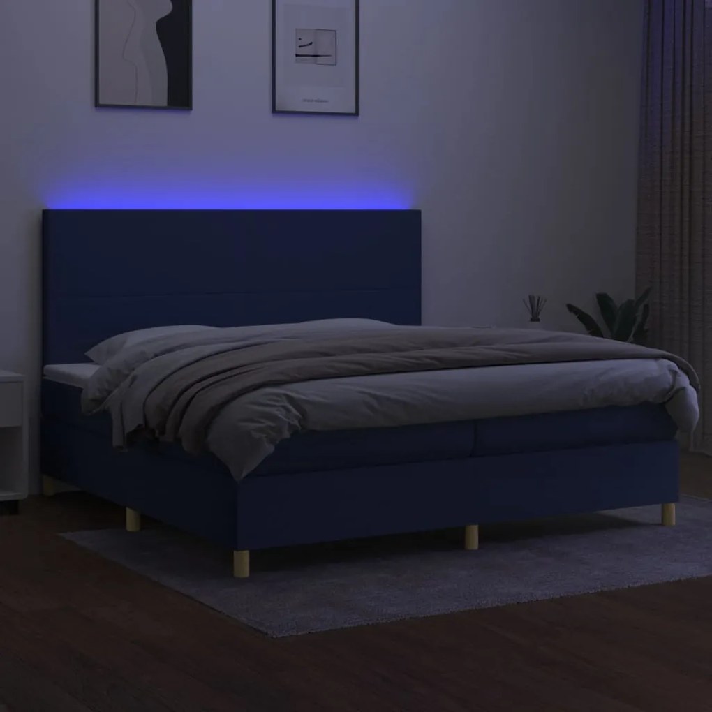 Letto a molle materasso e led blu 200x200cm in tessuto