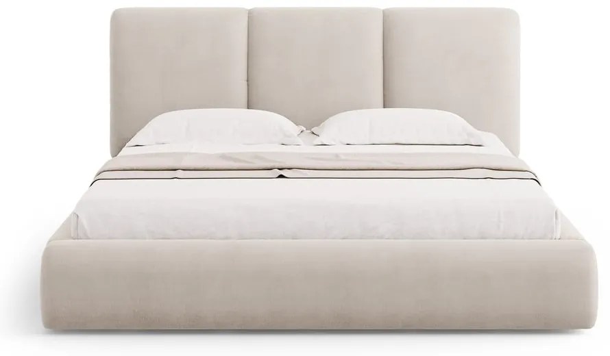 Letto matrimoniale imbottito beige con contenitore con griglia 200x200 cm Brody - Mazzini Beds