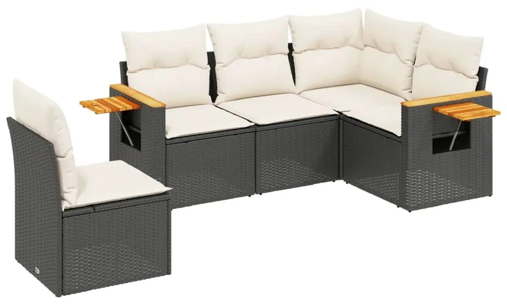 Set divani da giardino 5 pz con cuscini in polyrattan nero