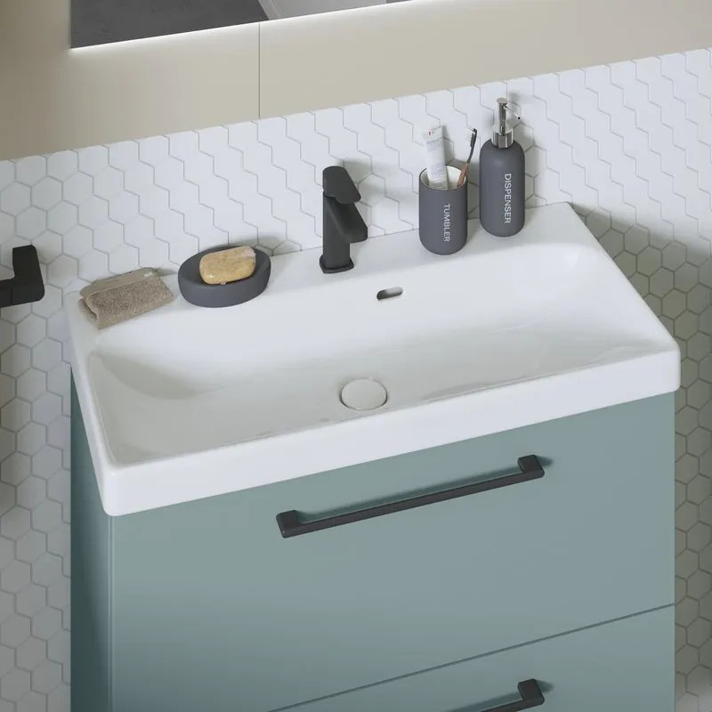 Mobile da bagno sospeso sotto lavabo L 75 x H 58 x P 33 cm verde laminato opaco, 2 cassetti SENSEA Remix