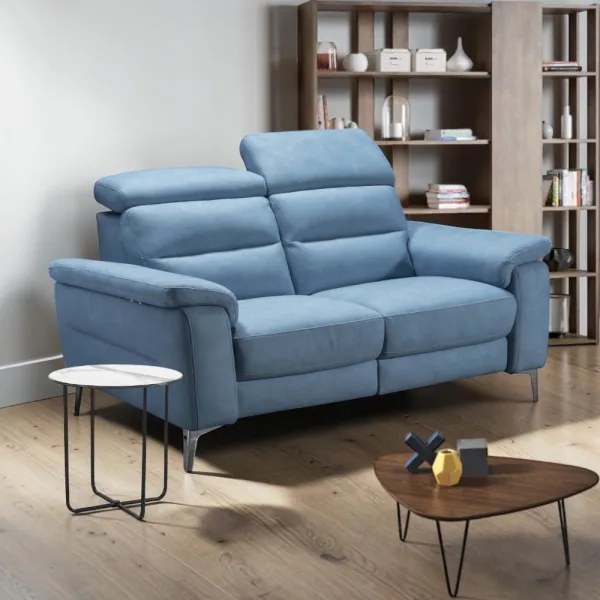 Divano in Vera Pelle L160 cm reclinabile poggiatesta - Valta Azzurro