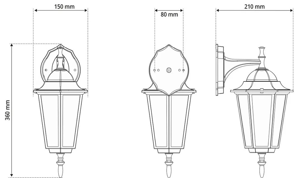 Applique Lanterna da Esterno IP54 E27 Nera - Serie TOSCA 1B