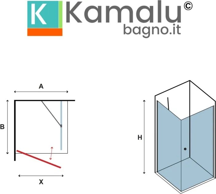 Box doccia 70x90 battente 90 fisso 70 vetro satinato altezza 200h | KS2800FAO - KAMALU