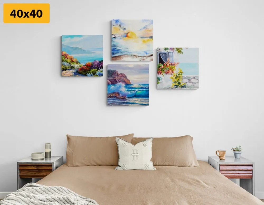 Set di quadri – Vista sul mare in imitazione di pittura