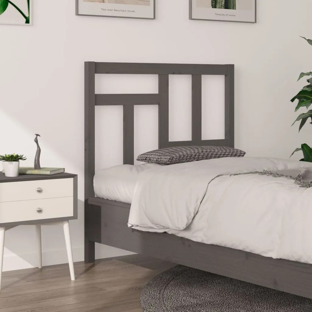 Testiera Per Letto Grigia 95,5x4x100 Cm Legno Massello Di Pino /