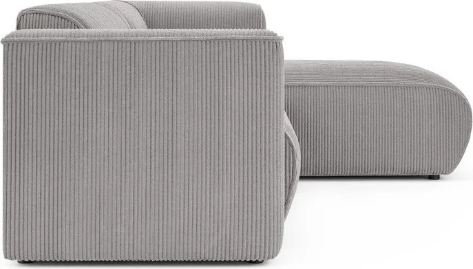 Divano angolare grigio chiaro (con penisola a destra/con chaise lounge) con rivestimento in velluto a coste Merid – Ropez