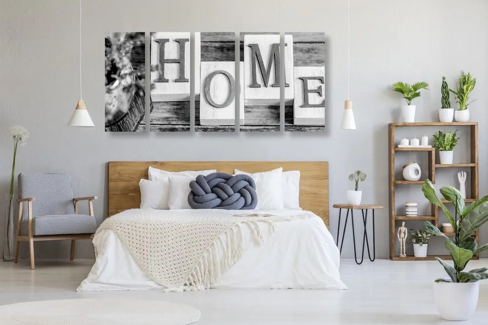 Quadri 5 pezzi – Lettere Home in bianco e nero