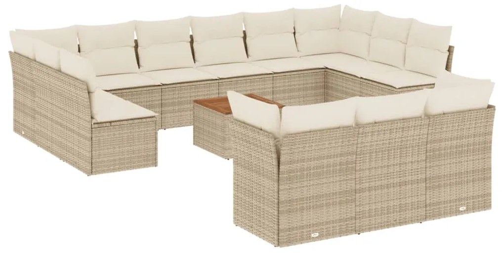 Set divani da giardino 14pz con cuscini in polyrattan beige