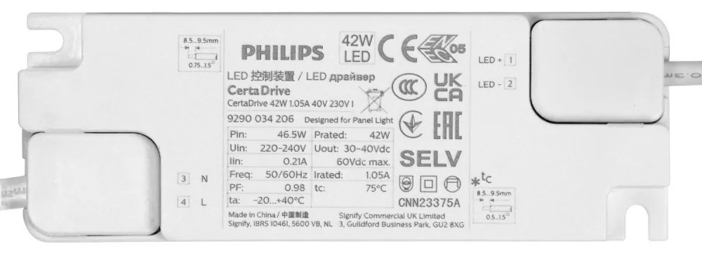 Pannello LED 120x30 42W CCT Bianco Variabile UGR19, PHILIPS CertaDrive Colore Bianco Variabile CCT