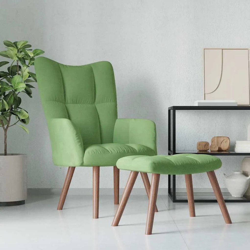 Poltrona Relax Con Poggiapiedi Verde Chiaro İn Velluto /