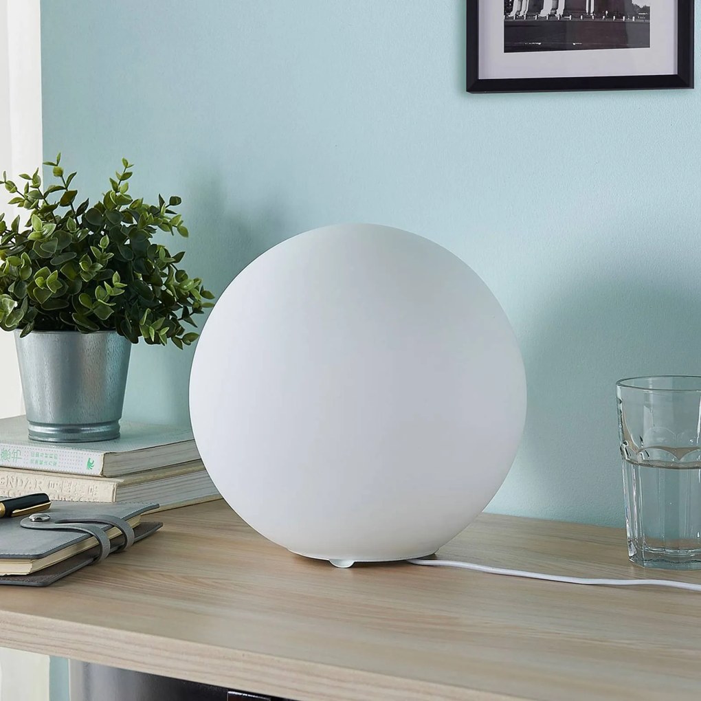 Lindby lampada da tavolo Marike, bianco, vetro, globo, Ø 25 cm, E27