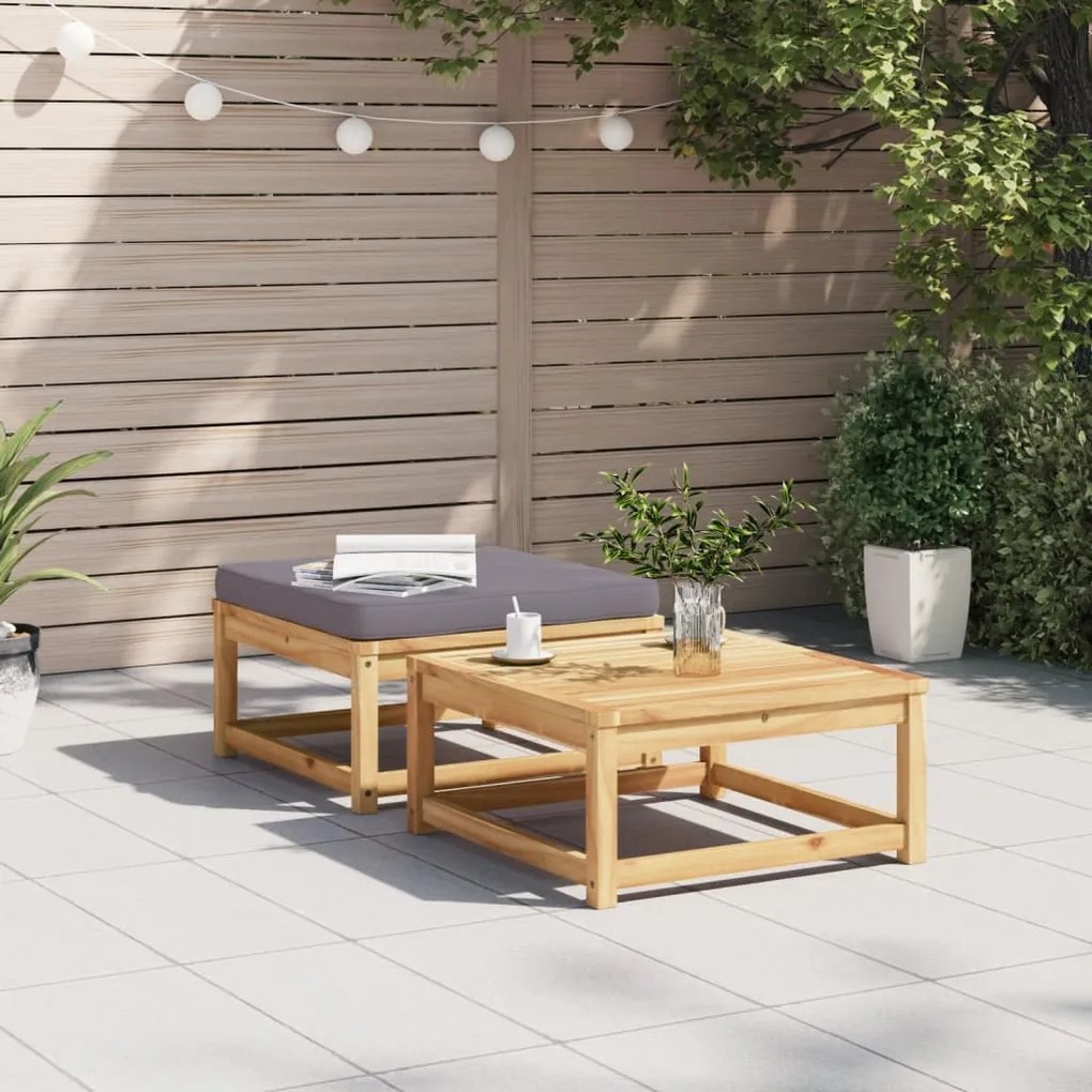 Poggiapiedi da giardino con cuscini in legno massello di acacia