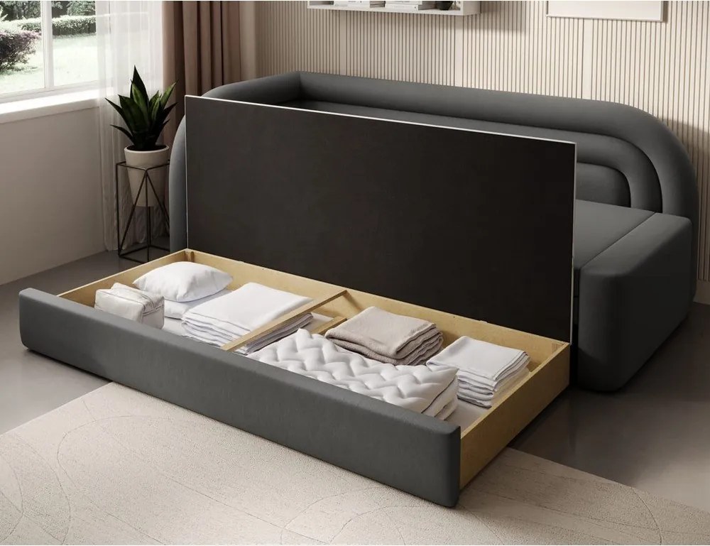 Divano grigio tortora allungabile/con contenitore con penisola a destra con rivestimento in velluto 223 cm Fabillo – ELTAP