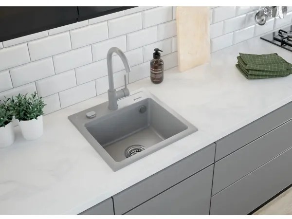 Deante ZQZ_S103 - Lavello da cucina ZORBA 44 x 44 cm, granito/grigio metallizzato