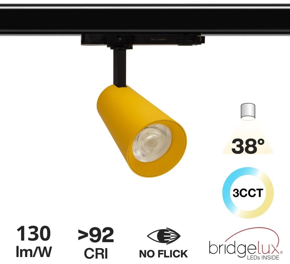 Faro LED 30W Trifase Giallo CRI92 Bianco Variabile 38° - Bridgelux LED Colore Bianco Variabile CCT