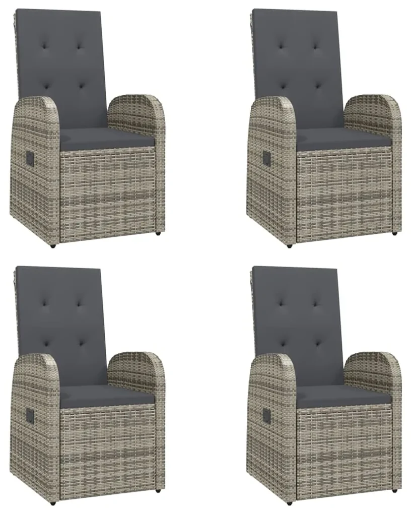 Set da pranzo da giardino 5 pz con cuscini in polyrattan grigio