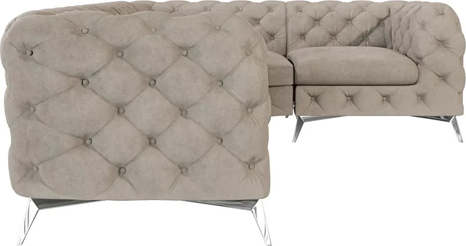 Divano angolare greige (con penisola a destra/a L) con rivestimento in velluto Chelsea – Ropez