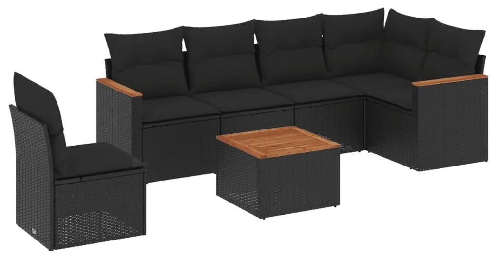 Set divani da giardino con cuscini 7pz nero polyrattan