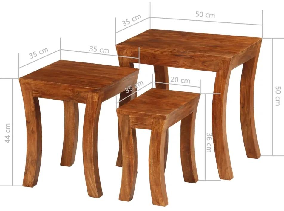 Tavolini Impilabili 3 pz Massello di Acacia 50x35x50 cm Marrone