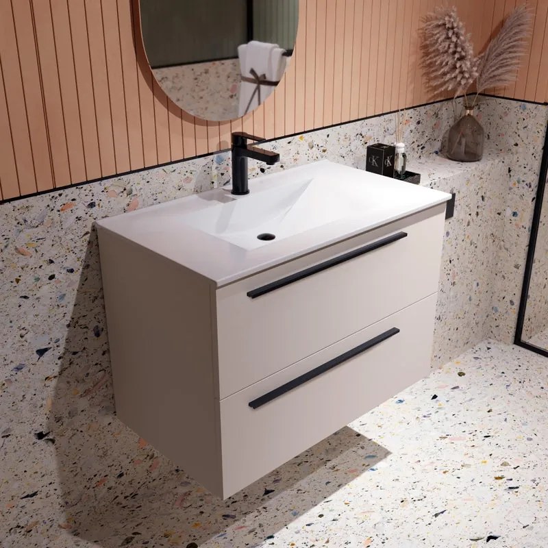 Mobile da bagno sotto lavabo Mia cotone laccato opaco L 80 x H 55 x P 45 cm 2 cassetti, lavabo non incluso