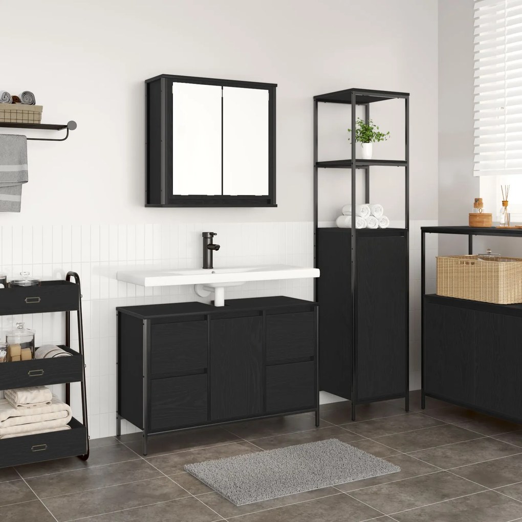 Set di mobili per bagno a 2 pezzi in legno ingegnerizzato nero