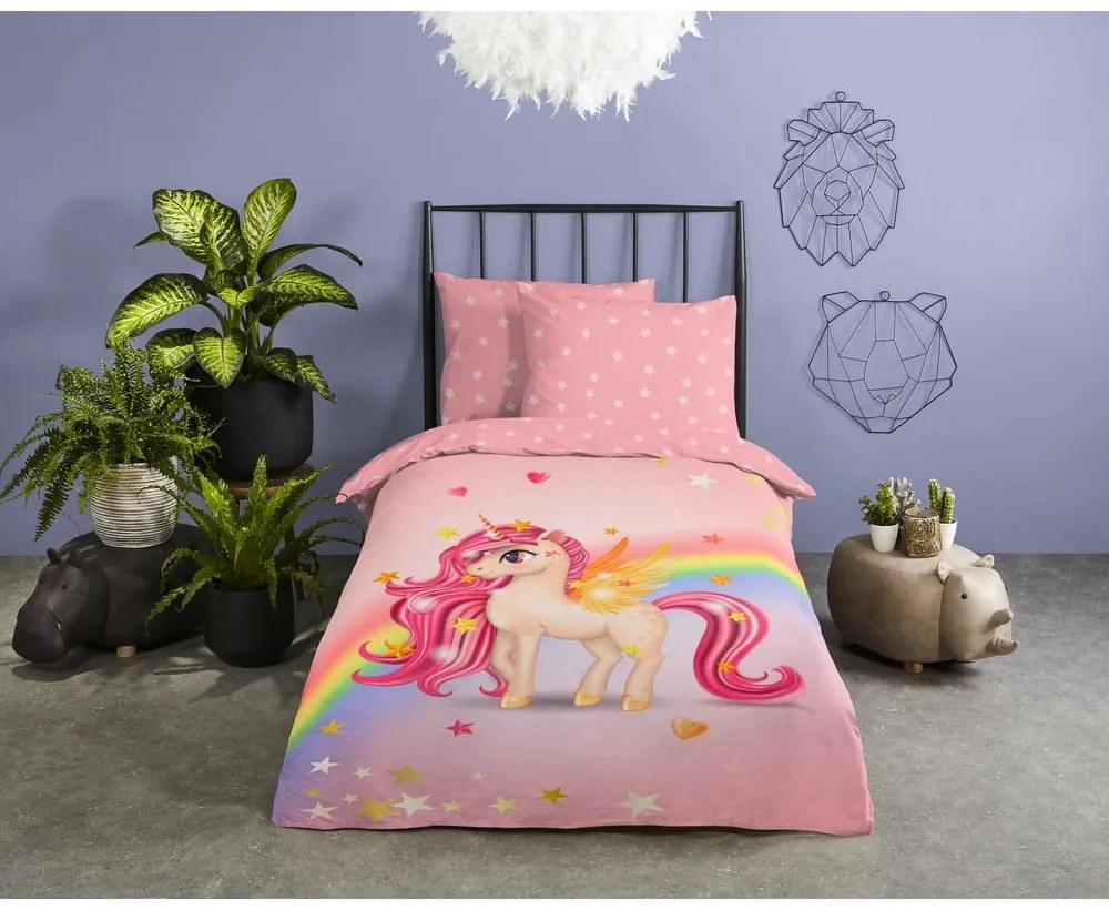 Set copripiumino e federa da bambini rosa in cotone per letto singolo 140x200 cm Little – Good Morning