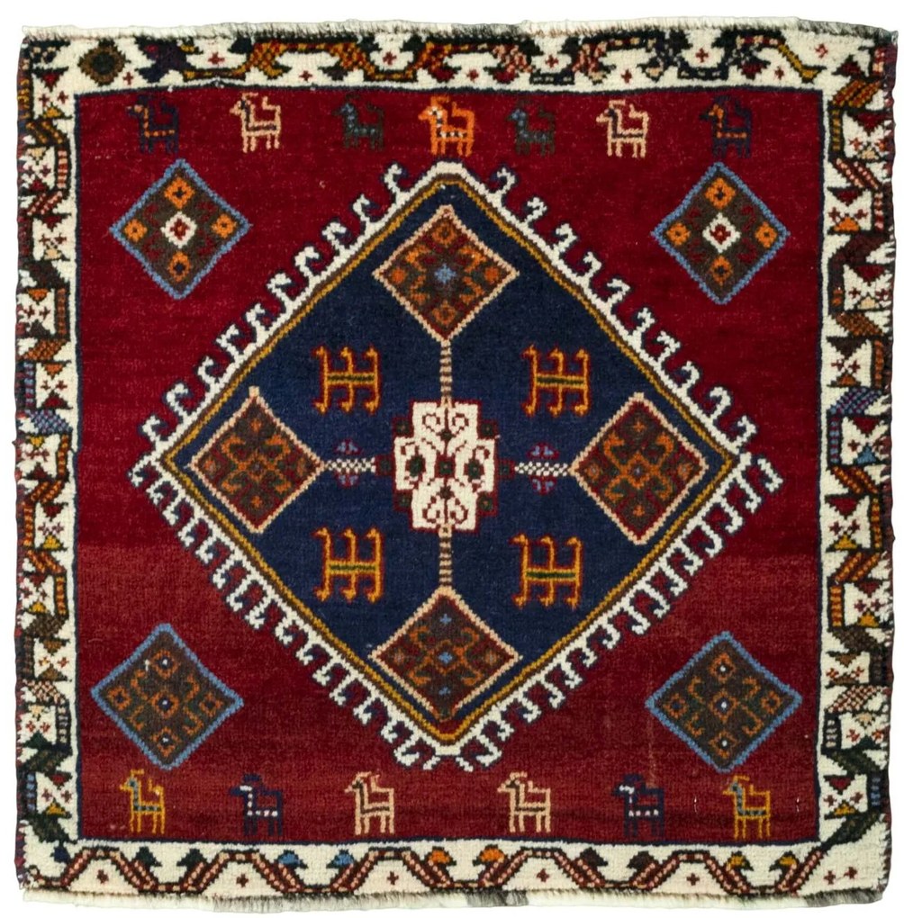 Shiraz Tappeto 60x60 Rosso (Iran) Annodato A Mano