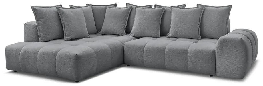 Divano angolare grigio scuro allungabile e con contenitore (penisola a sinistra/a L) con rivestimento in ciniglia Everest – Bobochic Paris