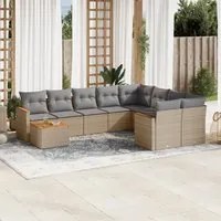 Set Divano da Giardino 10 pz con Cuscini Beige in Polyrattan 3258720