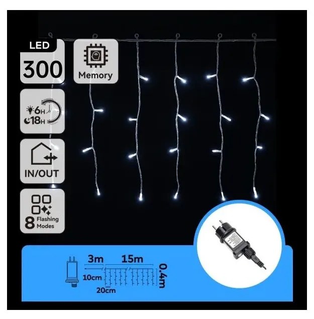 Aigostar - Catena luminosa natalizia LED per esterni 300 LED/8 funzioni 15x0,4 m IP44 bianco freddo