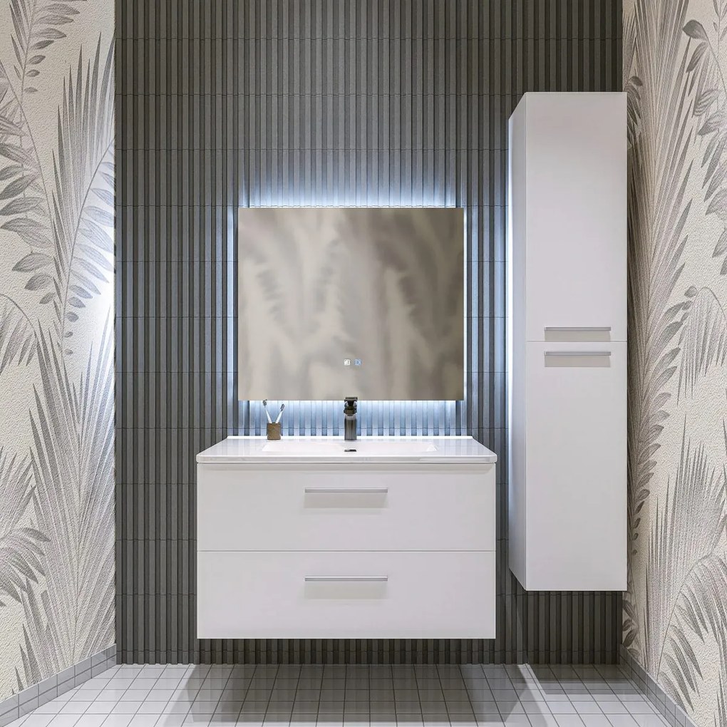 Mobile bagno sospeso da 60 cm bianco lucido con lavabo e colonna Linda 8260