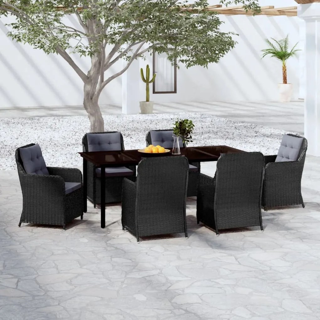 Set mobili da pranzo per giardino 7 pz nero