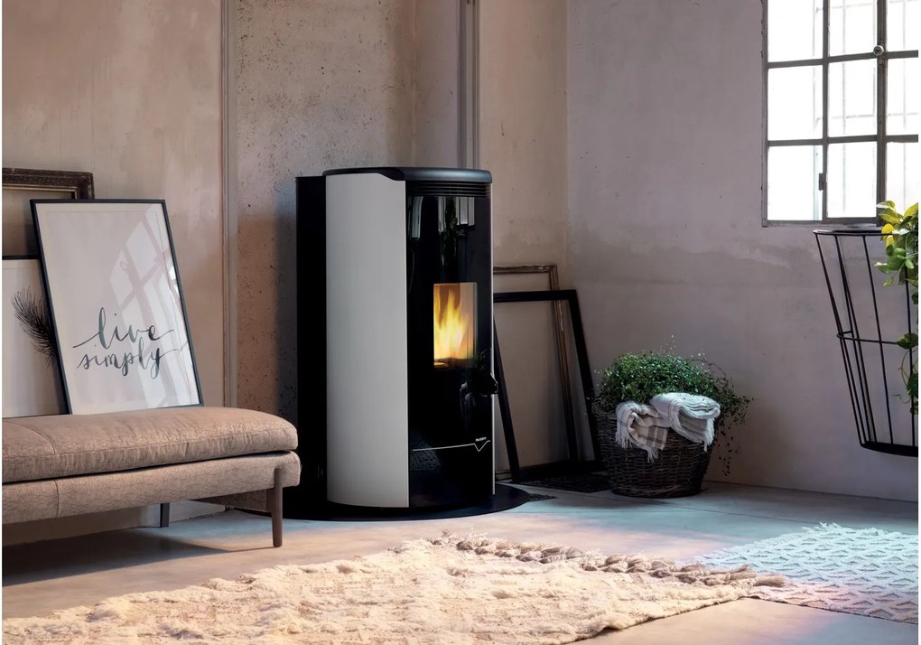 Stufa A Pellet ecofire ad acqua/aria 14kw Con Top In Ghisa e Acciaio Bianco Palazzetti Jackie Idro 14