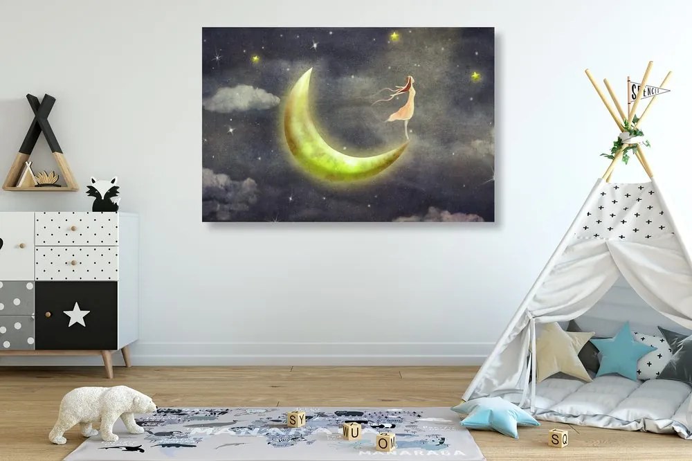 Quadro su tela – Ragazza sulla luna
