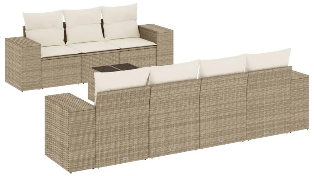 Set divano da giardino 8 pz con cuscini beige in polyrattan