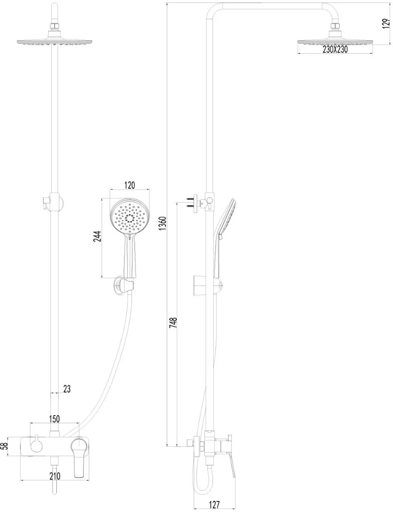 New line colonna doccia telescopica con soffione abs 20 cm miscelatore 2 uscite e doccetta con flessibile 150 cm nero opaco