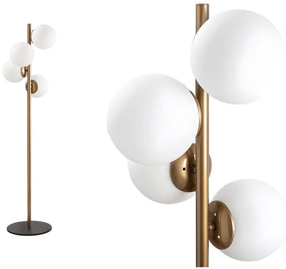 Lampada da terra e vetro 4 sfere H. 130 cm in Metallo Dorato e Bianco - FAZE