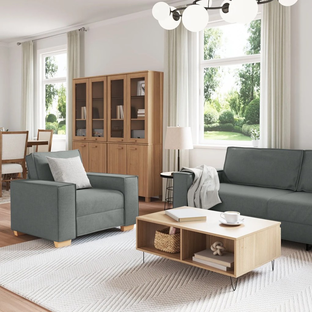 Set di divani a 3 pezzi con cuscini in tessuto grigio scuro