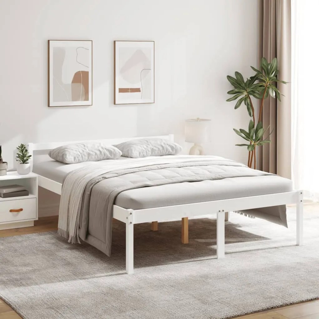 Letto Per Anziani 150x200 Cm King İn Legno Massello Di Pino /