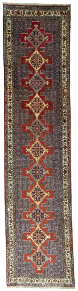 Senneh Tappeto 380 x 90 Rosso (Iran) Annodato A Mano
