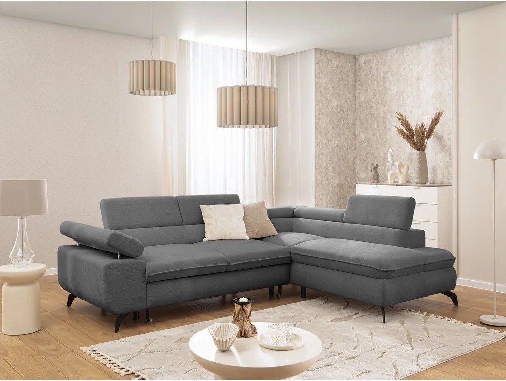 Divano angolare grigio (con penisola a destra/a L) con rivestimento in ciniglia Marbeya – Ropez
