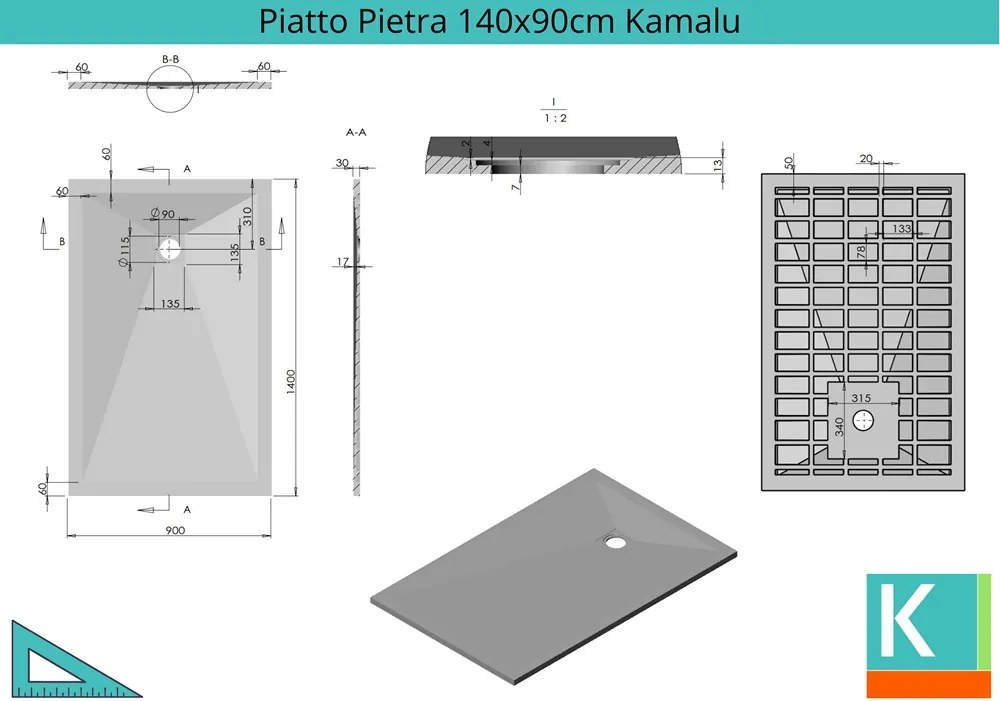 Piatto doccia 140x90 effetto pietra colore grigio - KAMALU
