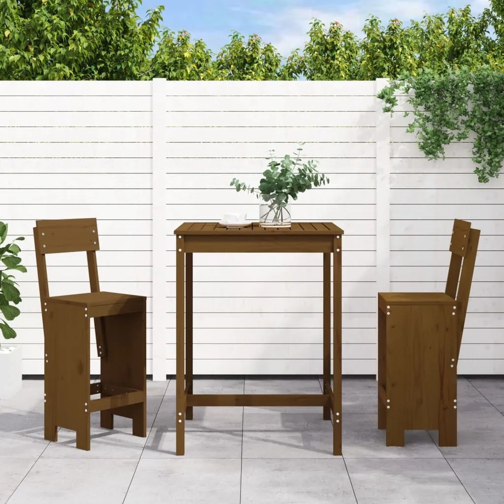 Set Bar Da Giardino 3 Pz Ambra İn Legno Massello Di Pino /