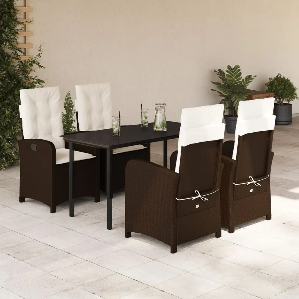 Set da pranzo da giardino 5pz con cuscini in polyrattan marrone