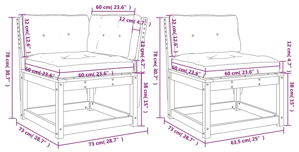 Set Divani Giardino 5 pz con Cuscini in Legno Massello di Pino