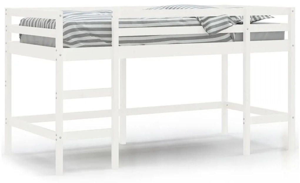 Letto soppalco con scala bambini bianco 90x200cm massello pino