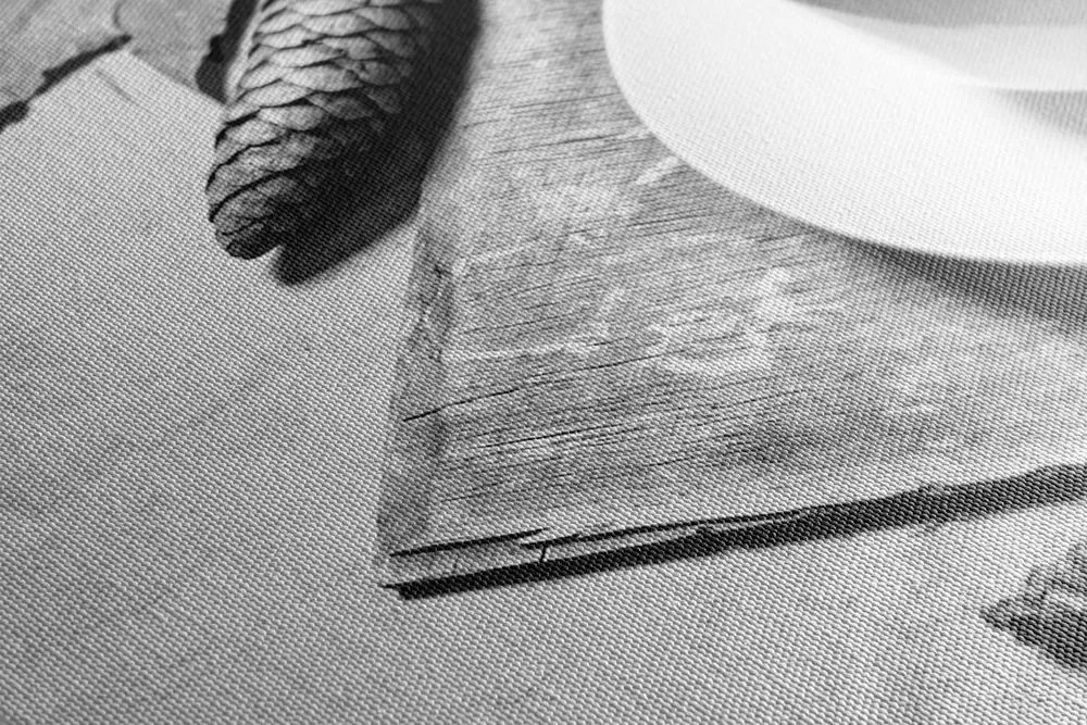 Stampa su tela – Tazza di caffè in autunno in bianco e nero