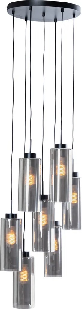 Lampadario Art Déco nero con vetro fumé a 7 luci - Laura